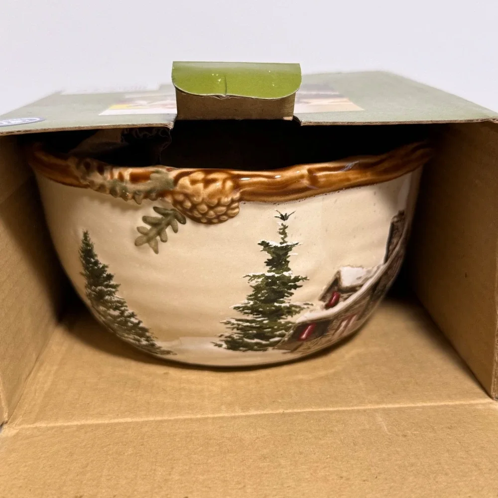 St. Nicholas Square Snow Valley Dip Mix Set Ceramic Bowl and Spreader Christmas